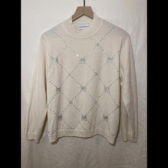 Vintage Alfred Dunner Ivory Sweater Size Medium‎ Sparkly Embroidered Beading NYE - Picture 1 of 6